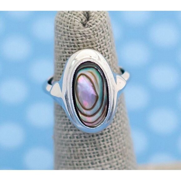 Elegant Silver Abalone Ring SIZE 5 - Picture 1 of 3